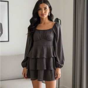 ALTARD STATE Elegant Black Tiered Dress